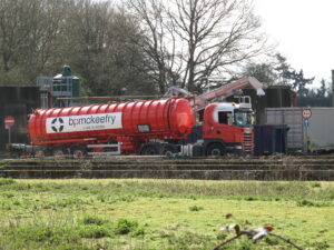 Tankers pumping out sewage at Cranleigh sewage works 5 April 2016